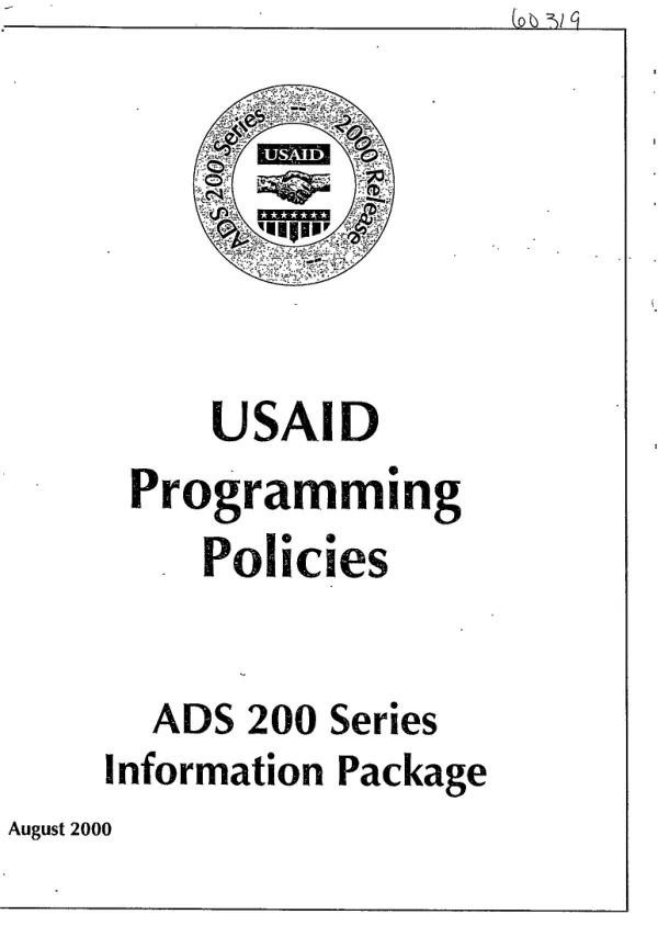 USAID programming policies : ADS 200 series information package