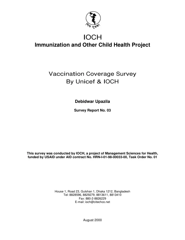 Vaccination coverage survey by UNICEF & IOCH : Debidwar Upazila