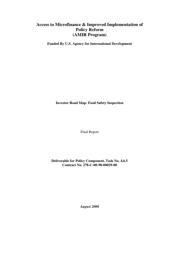 Investor road map : food safety inspection
