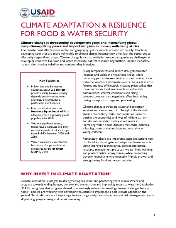 CLIMATE ADAPTATION & RESILIENCE FOR FOOD & WATER SECURITY