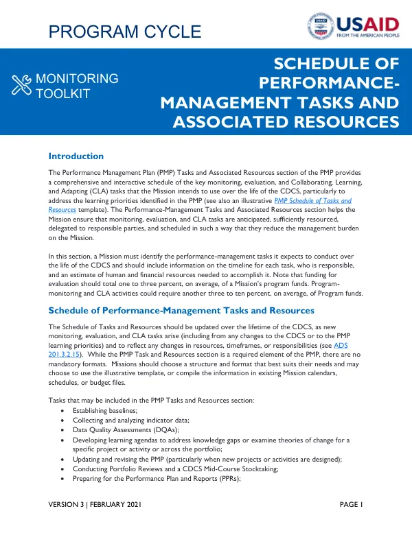 Schedule of Performance Management Tasks