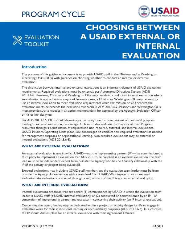 Choosing between internal or external evaluation