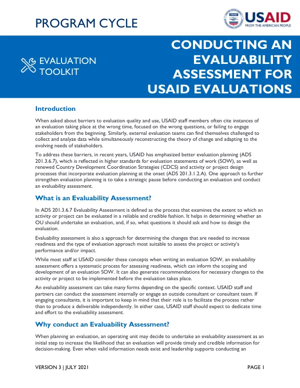 Evaluability Assessments