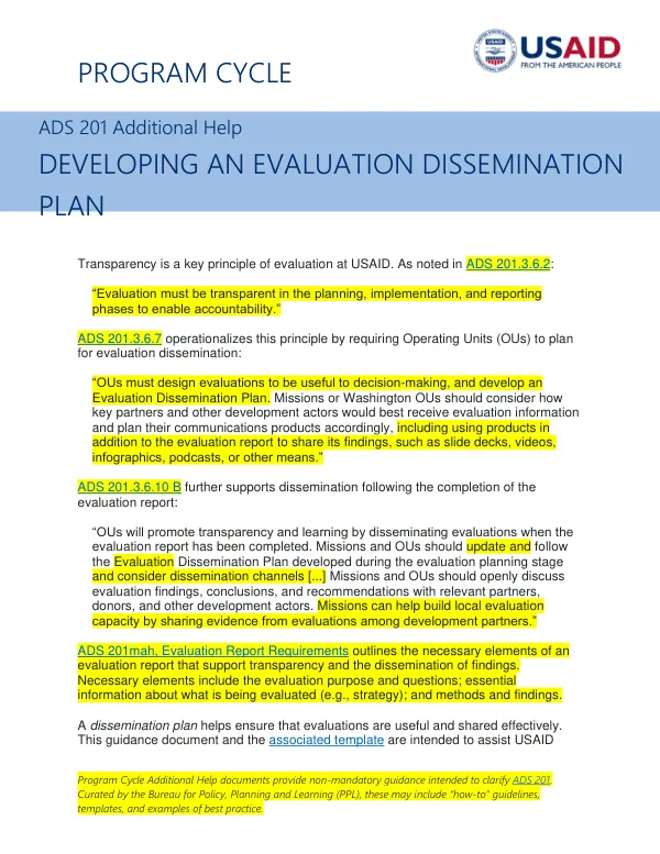 Developing evaluation Dissemination Plan