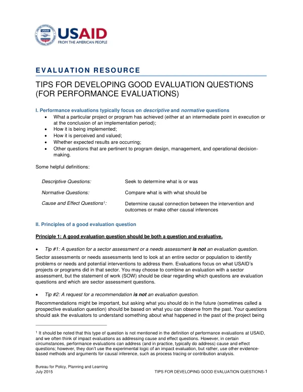 Developing evalaution questions