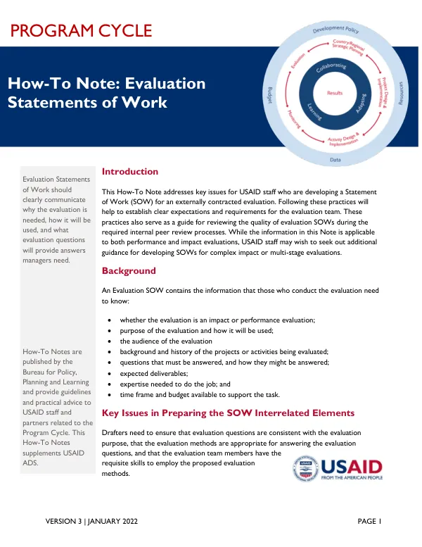 How to Note on Evaluation Scope of Work