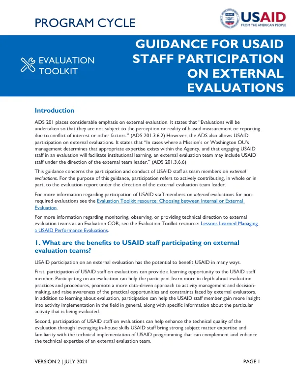 USAID Staff participation in external evalautions