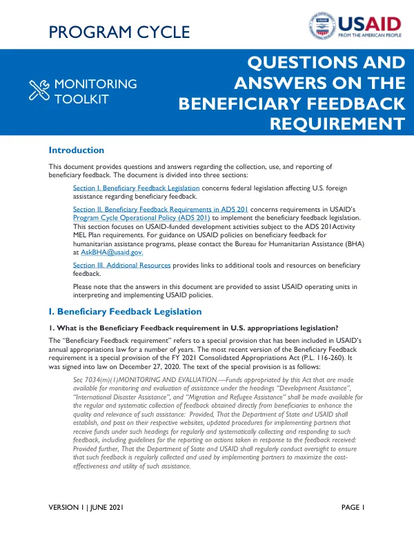 Questions And Answers On The Beneficiary Feedback Requirement