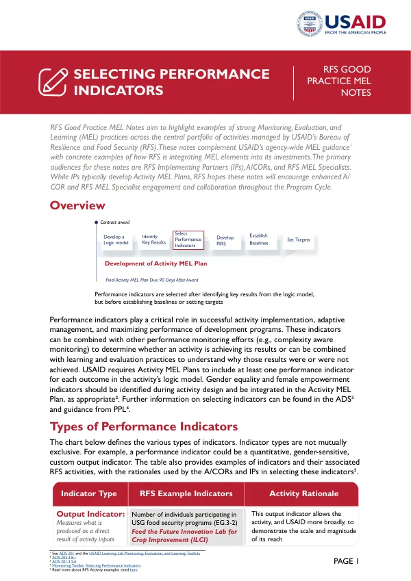 Selecting Performance Indicators