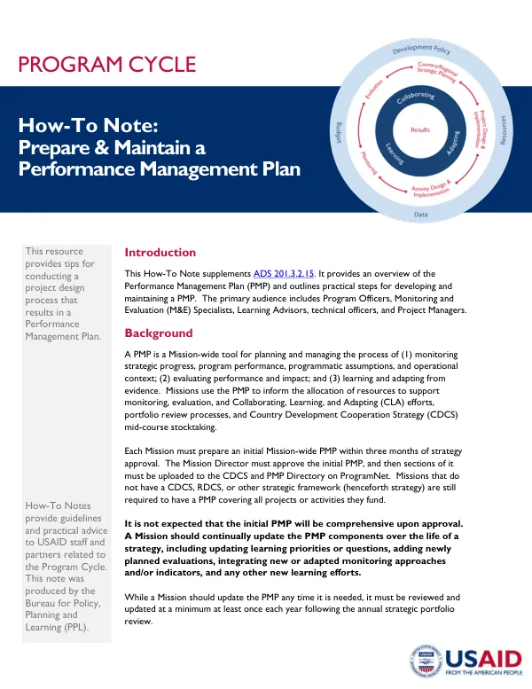 How-To Note: Prepare & Maintain a Performance Management Plan