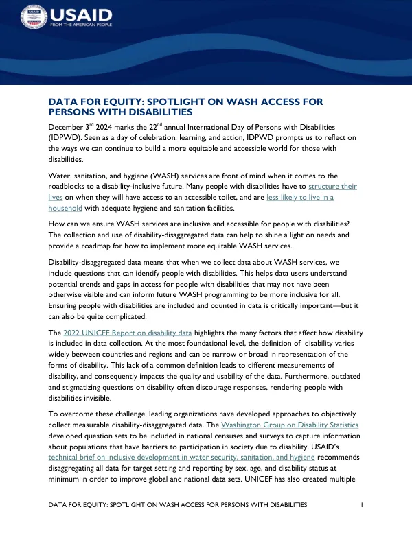 Data for Equity: Spotlight on WASH Access for Persons with Disabilities