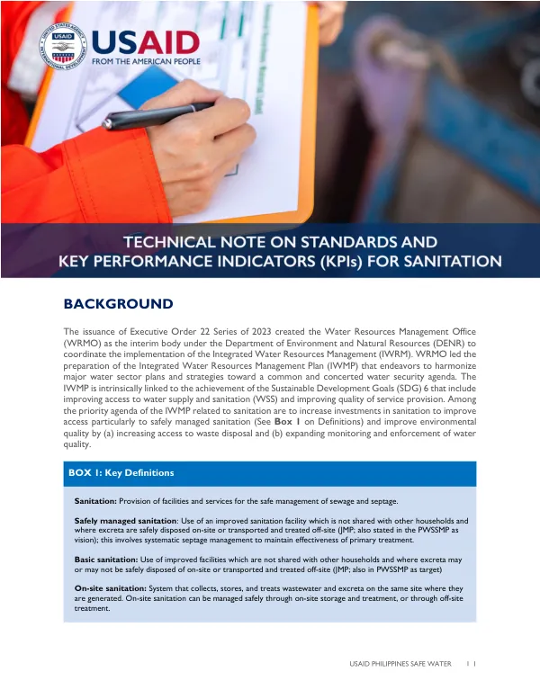 Technical Note on Standards and Key Performance Indicators for Sanitation