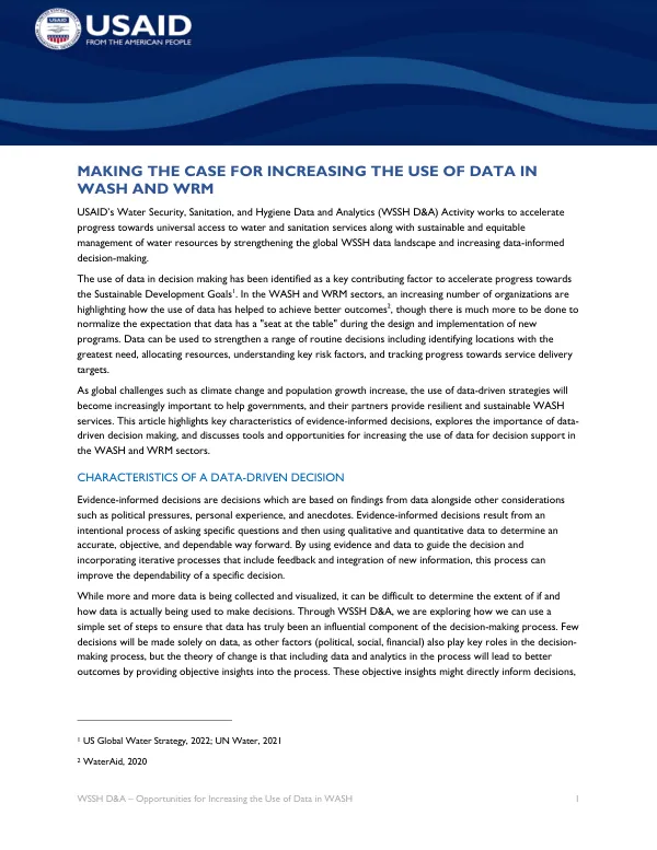 Making the case for increasing the use of data in WASH and WRM