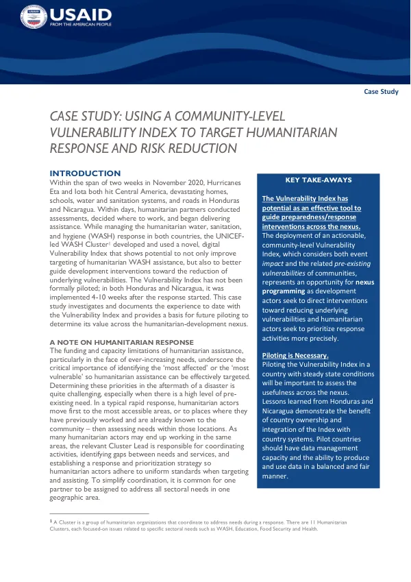 Case Study: Using a Community-Level Vulnerability Index to Target Humanitarian Assistance and Risk Reduction
