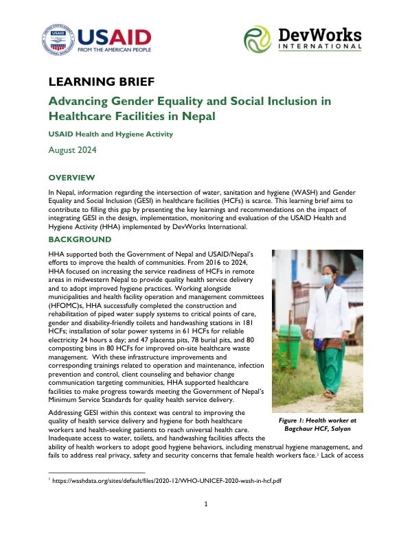 Advancing Gender Equality and Social Inclusion in Healthcare Facilities in Nepal