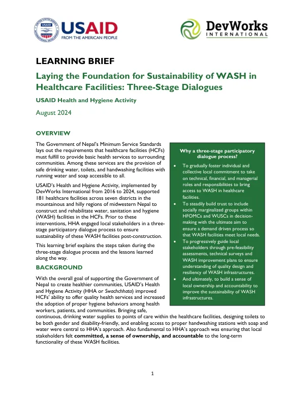 Laying the Foundation for Sustainability of WASH in Healthcare Facilities: Three-Stage Dialogues