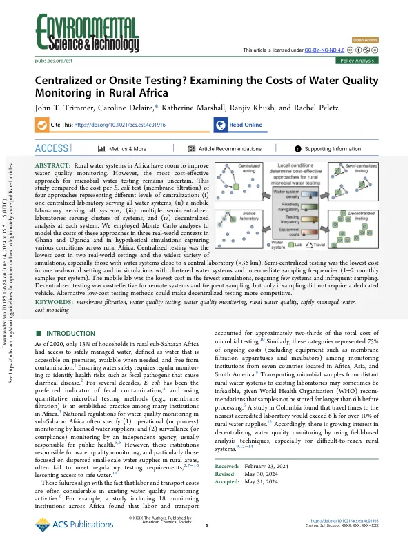 Centralized or Onsite Testing? Examining the Costs of Water Quality Monitoring in Rural Africa