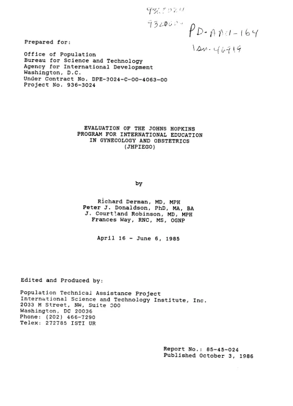 Evaluation of the Johns Hopkins program for international education in gynecology and obstetrics (JHPIEGO)