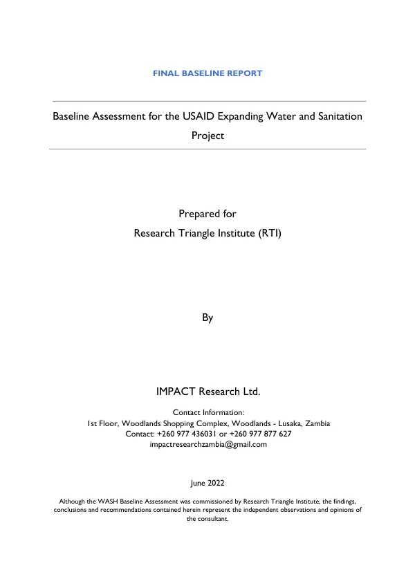 Baseline Assessment for the USAID Expanding Water and Sanitation Project