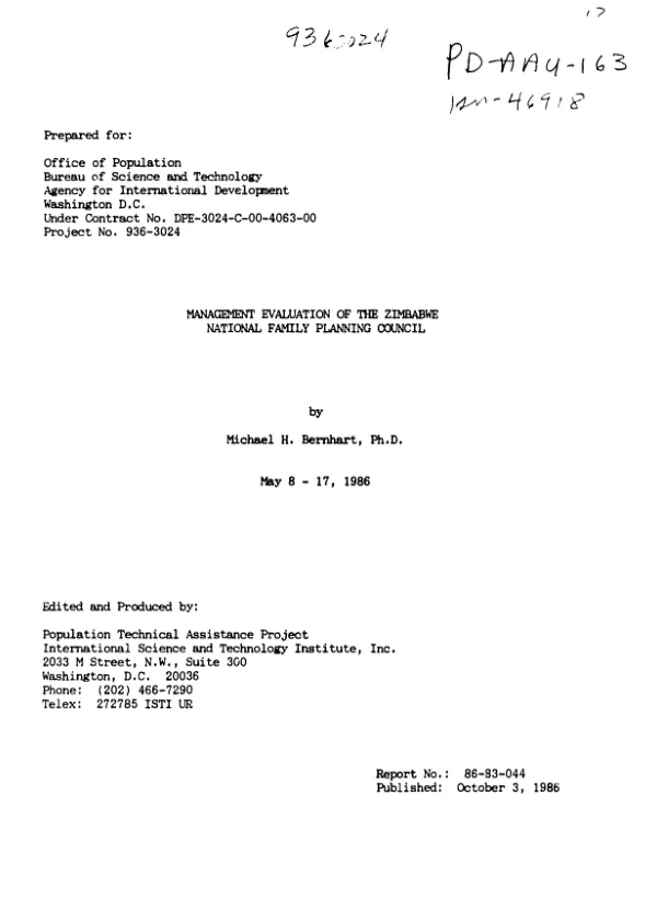 Management evaluation of the Zimbabwe National Family Planning Council