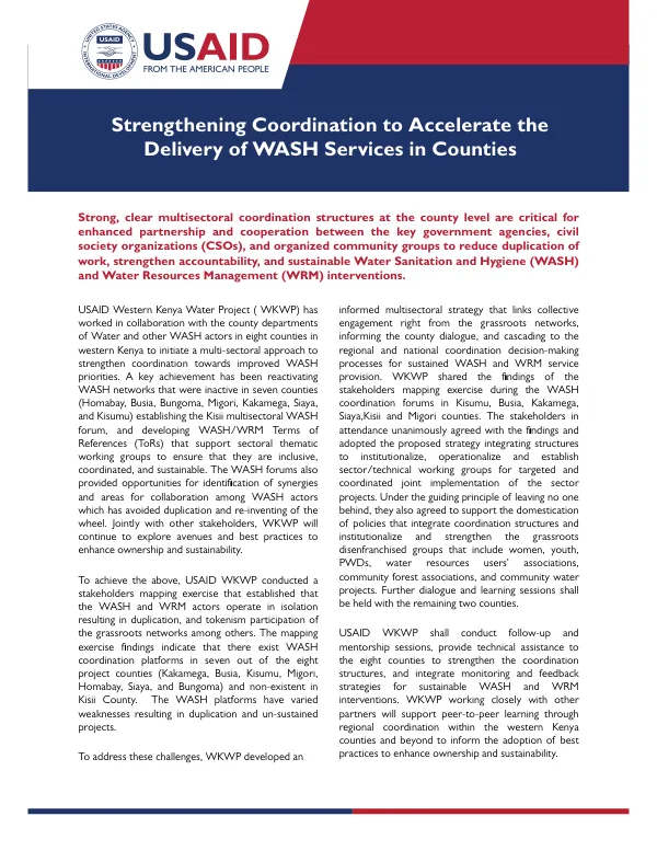 Strengthening Coordination to Accelerate the Delivery of WASH Services in Western Kenya Counties