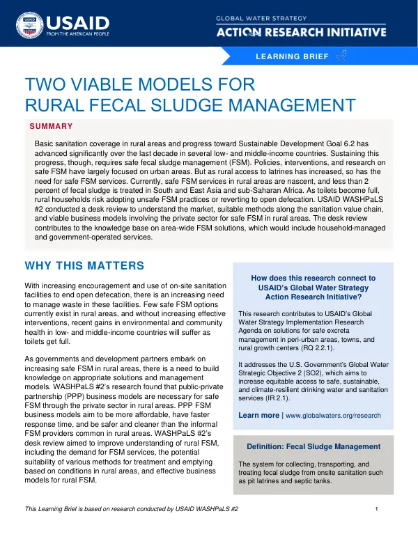 Two Viable Models for Rural Fecal Sludge Management