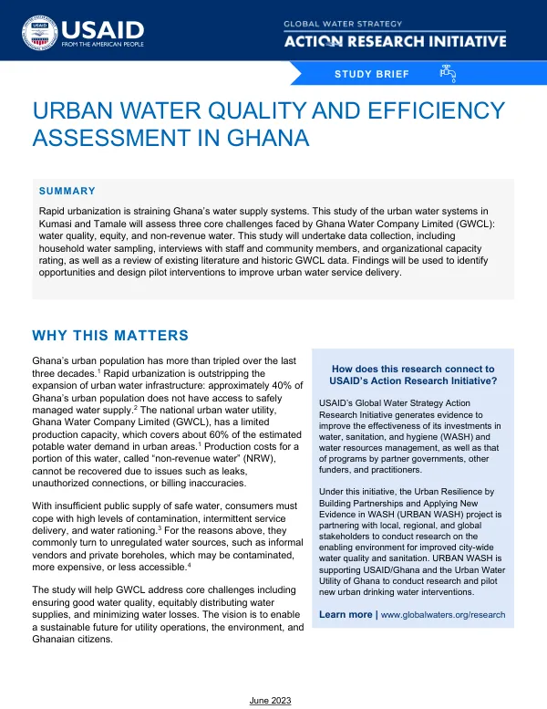 Urban Water Quality and Efficiency Assessment in Ghana