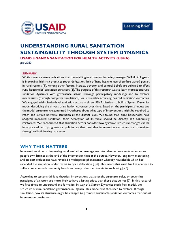 Understanding Rural Sanitation Sustainability Through System Dynamics