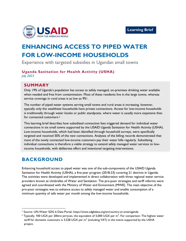 Enhancing Access to Piped Water for Low-Income Households