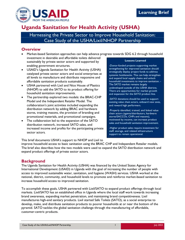 Harnessing the Private Sector to Improve Household Sanitation