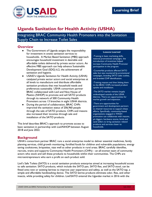 Integrating BRAC Community Health Promoters into the Sanitation Supply Chain to Increase Toilet Sales