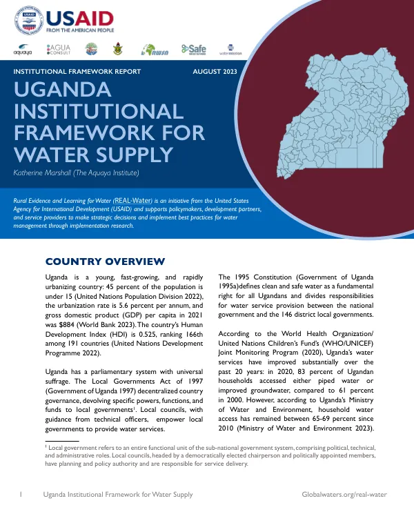 Uganda Institutional Framework for Water Supply