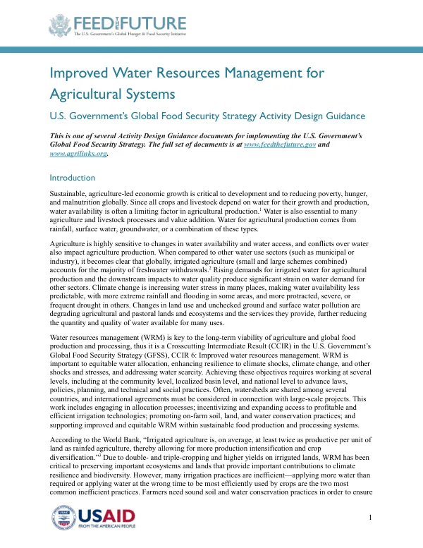 Improved Water Resources Management for Agricultural Systems