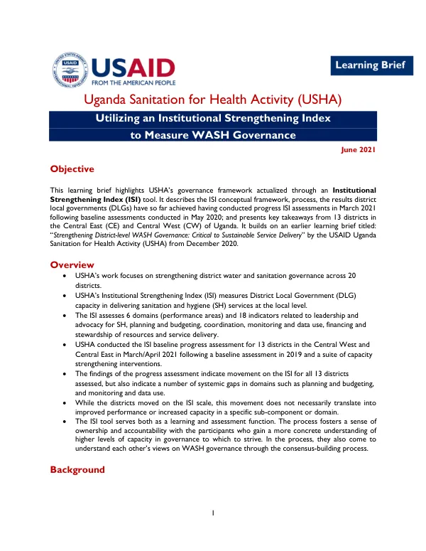 Utilizing an Institutional Strengthening Index to Measure WASH Governance