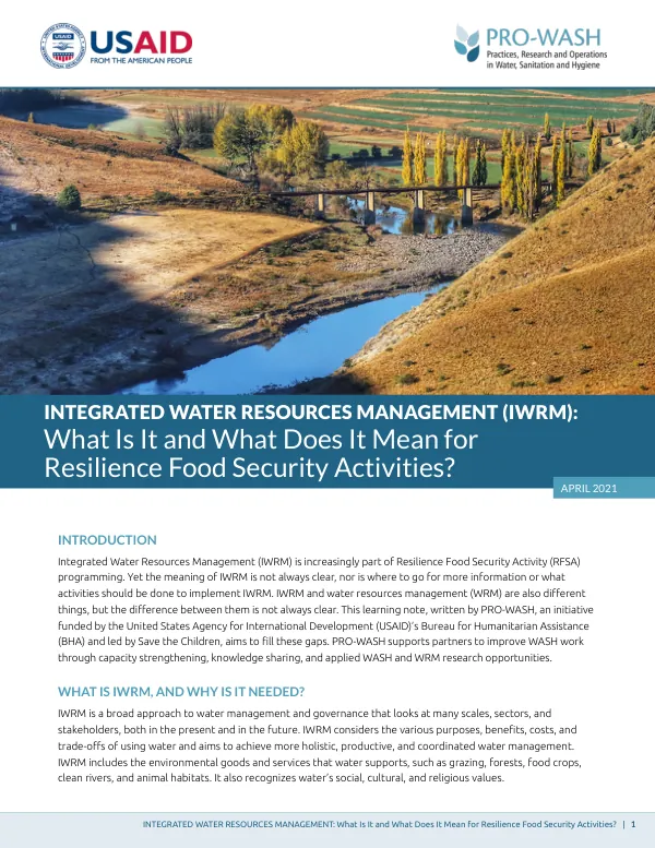 Integrated Water Resources Management (IWRM): What Is It and What Does It Mean for Resilience Food Security Activities?