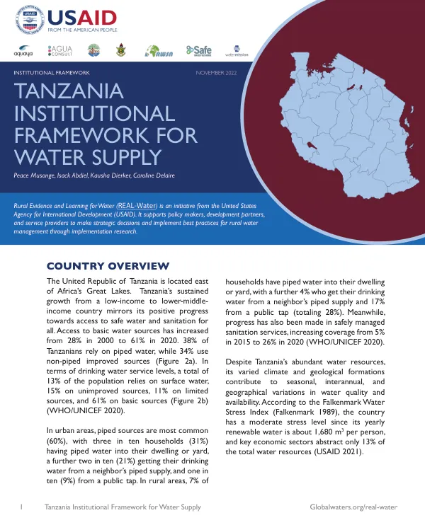 Tanzania Institutional Framework For Water Supply