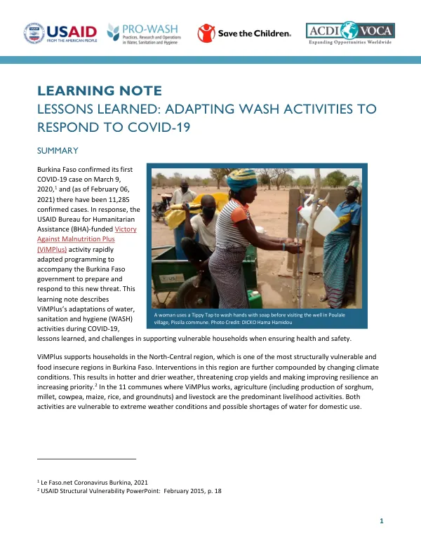 Lessons Learned: Adapting Wash Activities to Respond to COVID-19