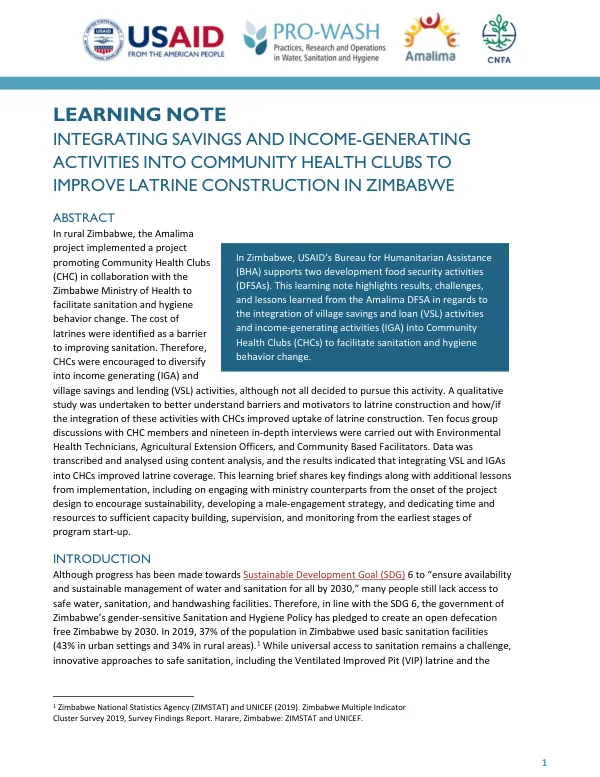 Integrating Savings and Income-Generating Activities into Community Health Clubs for Improved Sanitation