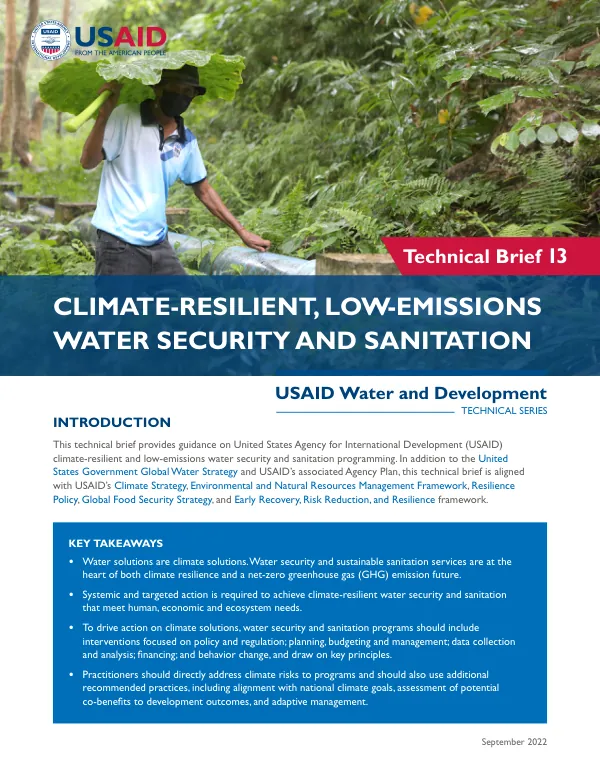 Climate-Resilient, Low Emissions Water Security and Sanitation: USAID Water and Development Series