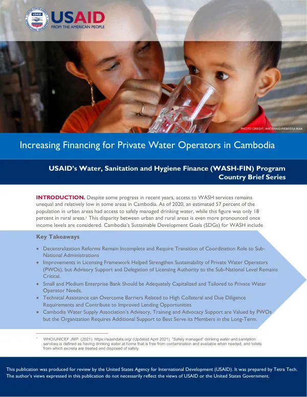 Increasing Financing for Private Water Operators in Cambodia