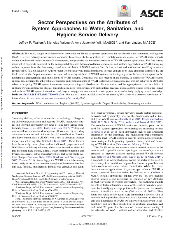 Sector Perspectives on the Attributes of System Approaches to Water, Sanitation, and Hygiene Service Delivery