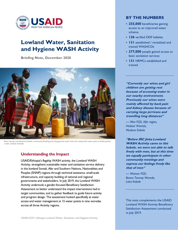 Lowland WASH Activity Briefing Note Beneficiary Assessment