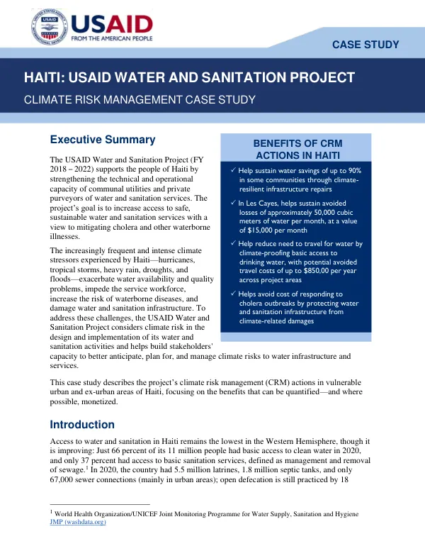 Haiti: USAID Water and Sanitation Project - Climate Risk Management Case Study