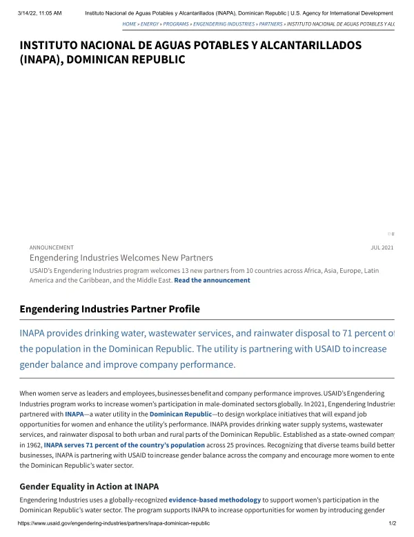 INAPA Dominican Republic: Engendering Industries Partner Profile