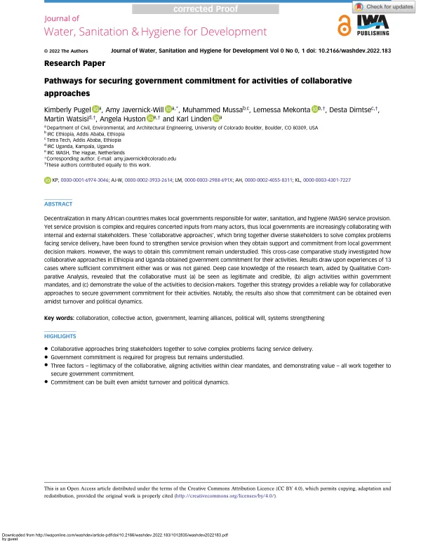 Pathways to Consumer Demand and Payment for Professional Rural Water Infrastructure Maintenance across Low-Income Contexts