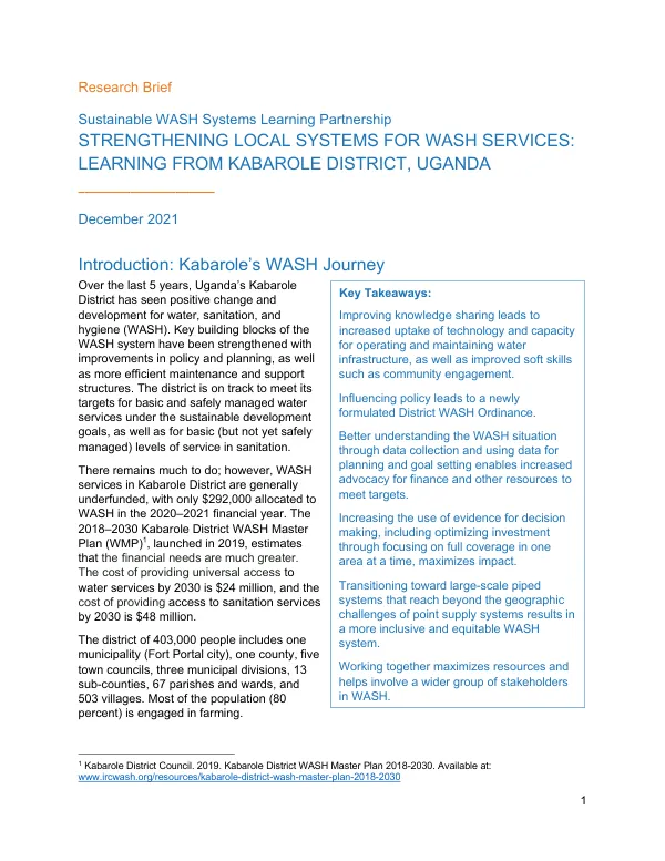 Strengthening Local Systems For WASH Services: Learning From Kabarole District, Uganda