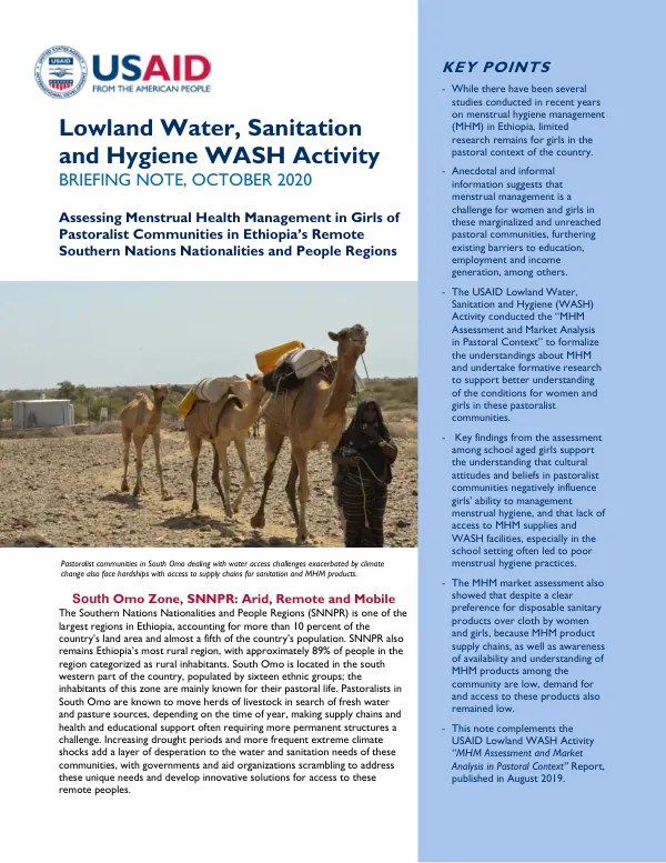 Assessing Menstrual Health Management in Girls of Pastoralist Communities in Ethiopia’s Remote Southern Nations Nationalities and People Regions