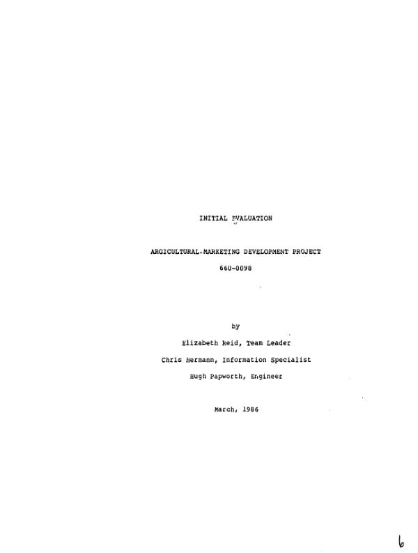 Initial evaluation : agricultural marketing development project, 660-0098