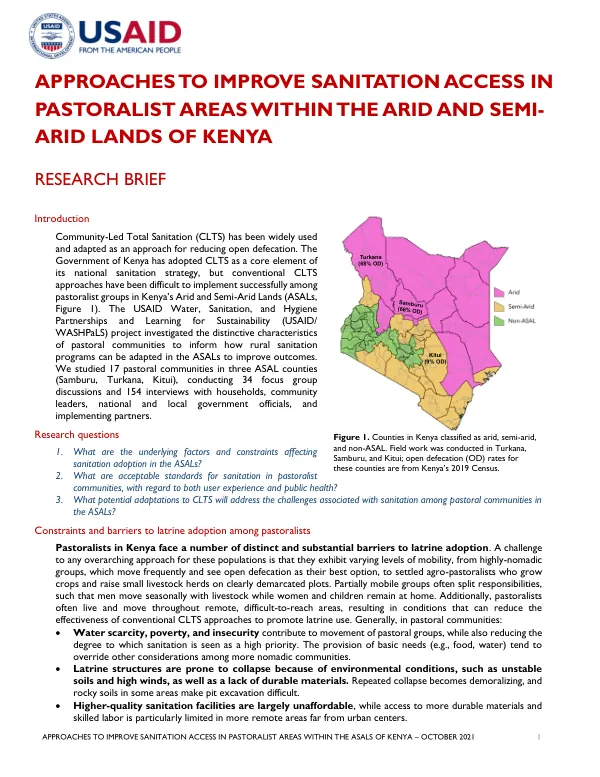 Approaches to Improve Sanitation Access in Pastoralist Areas within the Arid and Semi-arid Lands of Kenya