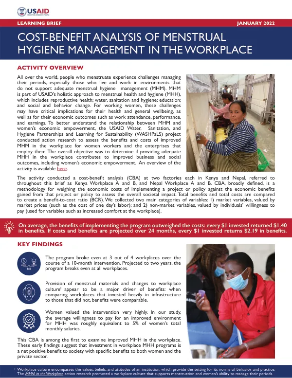 Cost-Benefit Analysis of Menstrual Hygiene Management in the Workplace